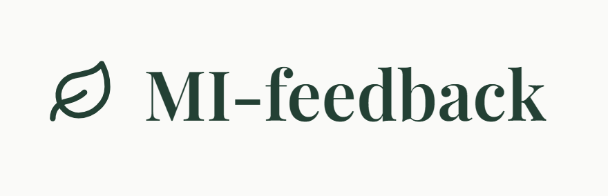 Logotyp för MI-feedback bestående av ett stiliserat blad följt av texten MI-feedback i mörkgrönt.
