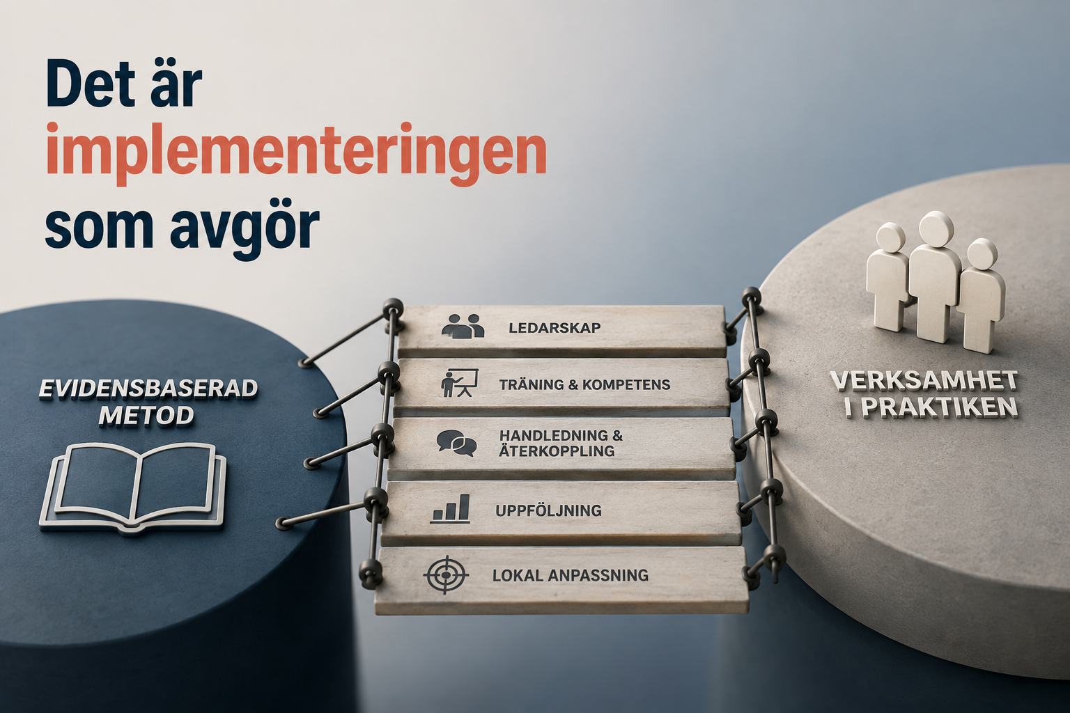 Bro mellan Evidensbaserad metod och Verksamhet i praktiken samt texten Det är implementeringen som avgör.